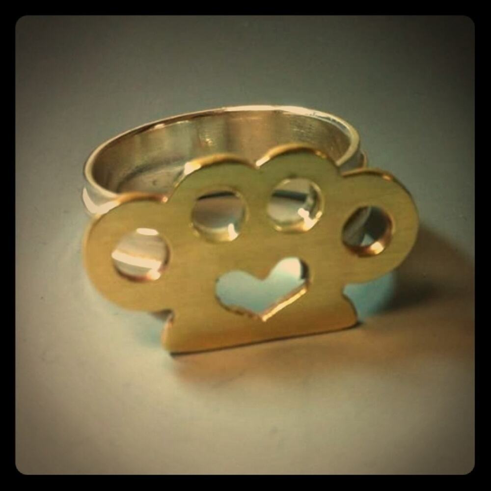 Handmade Brass & Argentium Silver "Brass Knuckle" Ring, size 7.25 - Picture 2 of 5